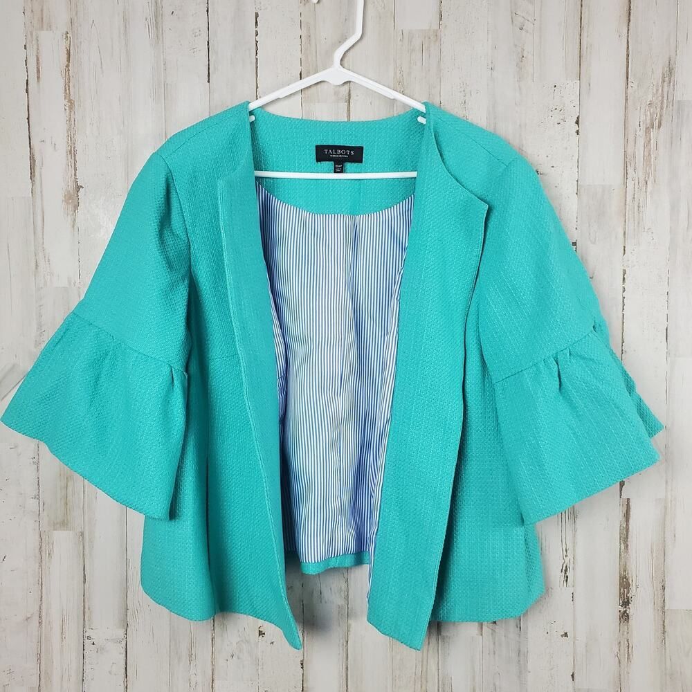 Talbots Blazer Jacket Aqua Blue Size 16 wp